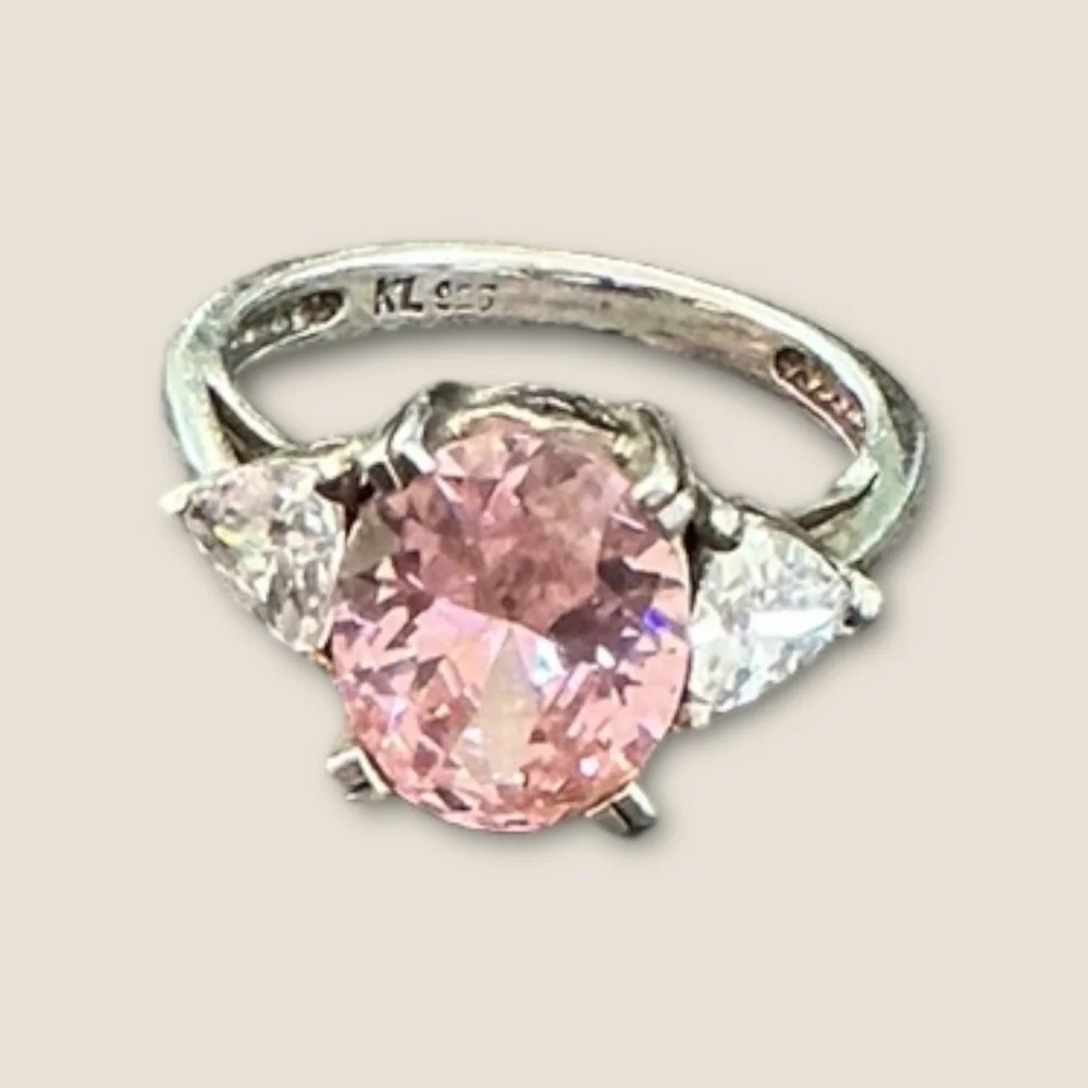 Vintage Sterling Silver Pink and Clear CZ Ring